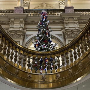 decorated christmas tree in a capitol building