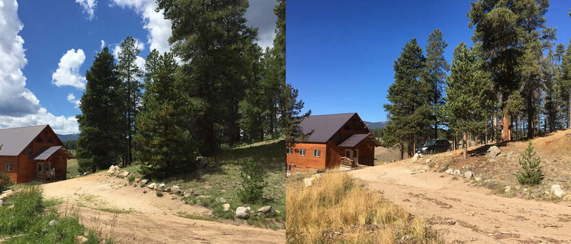 Before and after photos taken from 2017-2019 show properties around AEI Base Camp and residences where the first forest management treatments in the area were completed. Photos: CSFS